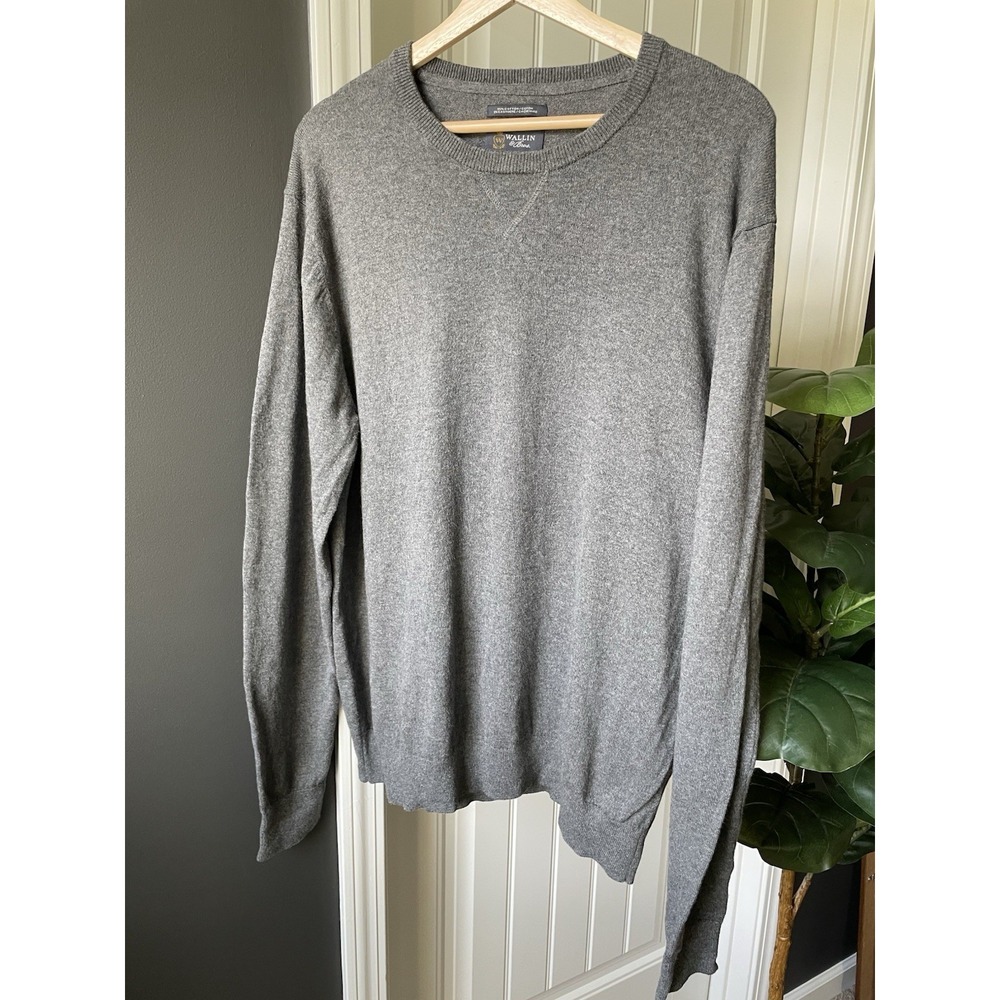 Wallin & Bros Sweater Mens XL Gray Crewneck Cotton Cashmere Knit Pullover